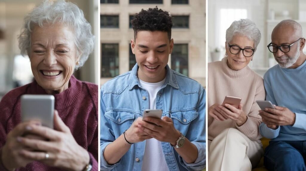 senior citizens, job seekers and happy family, benefiting from free government phones in Missouri